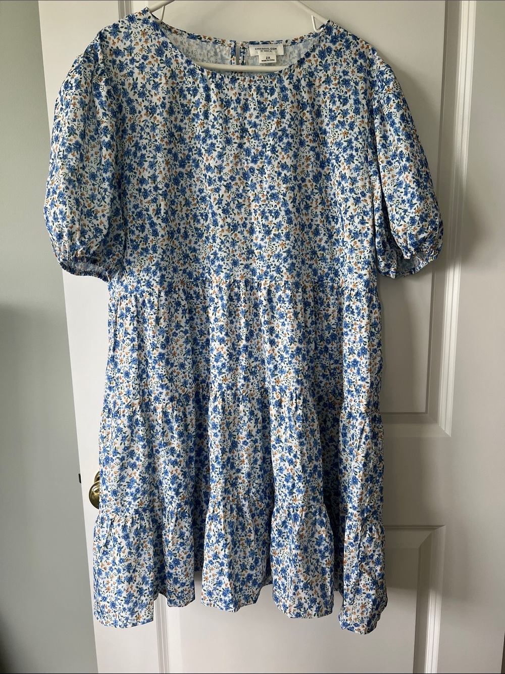 Woman’s Blue Floral Tiered Casual Dress by Chicsoul